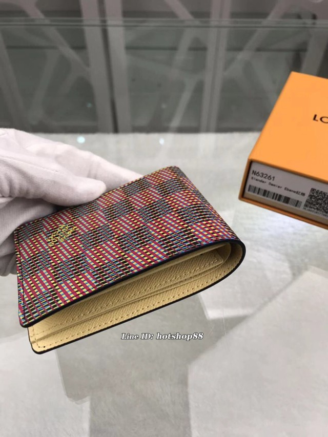 路易威登LV錢包 N63261紅格 經典圖案浸潤霓虹色彩 Slender錢夾包 LV男士短夾 xxlv1907